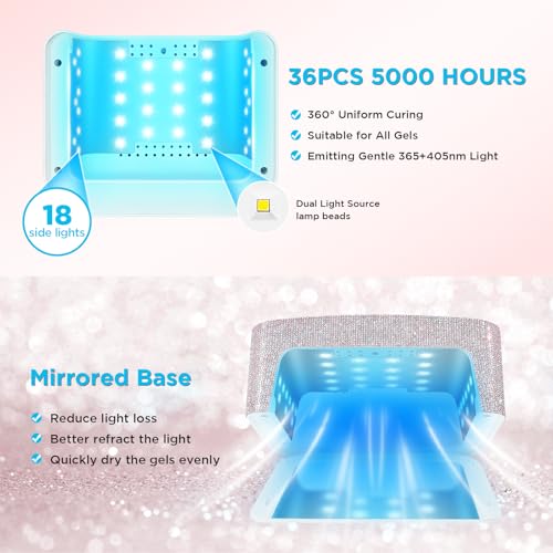 Aedavey Cordless UV Nail Lamp, Rechargeable UV Light for Gel Nails, LED Nail Lamp with 4 Timer Modes, Gel Nail UV Light Decorate with Sparkling Nail Rhinestones (Sparkly White)
