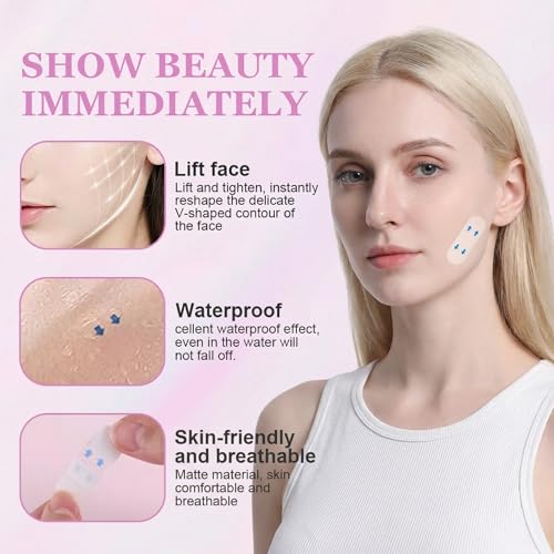 Face Tape Lifting Invisible, Neck Lift Tape, 200PCS V-Shaped Instant Face Lift Tape & Anti-Wrinkle Tape for Sagging Skin, Jowls, Neck, Double Chin, Super Thin Breathable.
