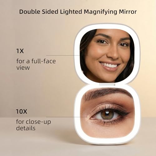 LED Travel Magnifying Makeup Mirror - 1X/10X Rechargeable 4-inch Magnifying Mirror with Light, 3-Level Dimmable, Compact Portable Mirror for Purses & Travel | Ideal Gift