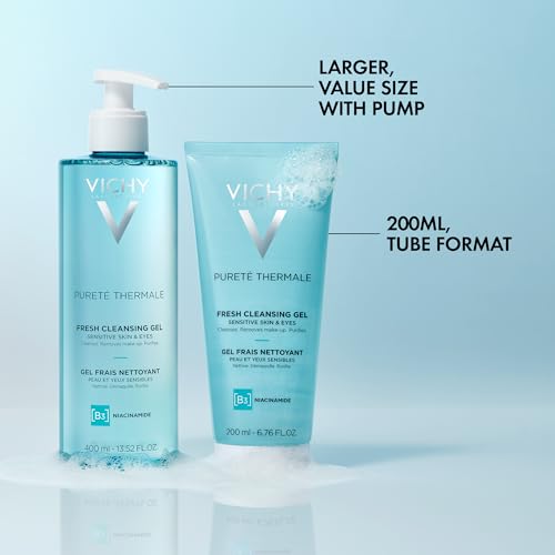 VICHY Puret? Thermale Fresh Cleansing Gel, Formulated With Glycerin & Niacinamide, Gentle Gel Cleanser & Makeup Remover, Removes Impurities Without Overdrying, Safe For Sensitive Skin & Eyes