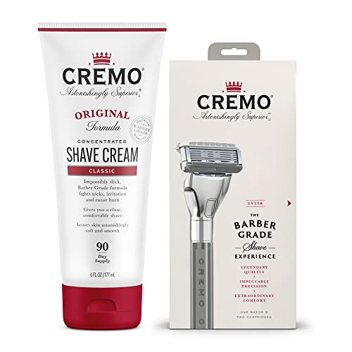 Cremo Barber Grade Original Shave Cream and Refillable Razor System - Shaving Kit for Men, Fights Nicks, Cuts and Razor Burn, 6 Fl Oz
