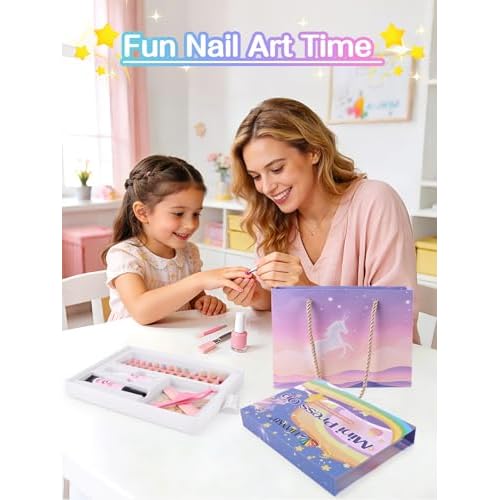 EBANKU 156 Pcs Press on Nail Kids Gift Box, 6 Pack French Flower Kid Flase Nails Kit with Nail Glue Set Fake Nail for Girls 5-10 Years Christmas Gift Set