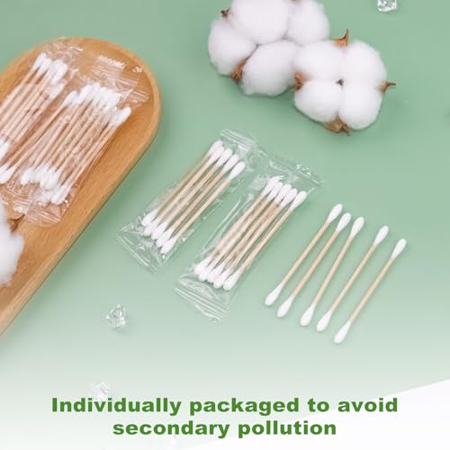Cotton Swabs Individually Wrapped Cotton Swab Organic Travel Double Tipped Bamboo Sticks for Ear, Make-up Double Round Shape 5PCS per Bag