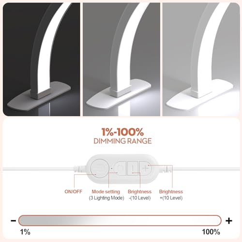 Premium Large Half Moon LED Light for Nail Tech, Foldable Arch Light for Nail Desk Lamp with Phone Stand Perfect for Manicure Handicraft Lighting (White, Large)