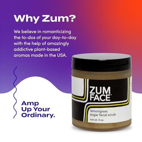 Indigo Wild Zum Face Sugar Facial Scrub - Natural Sugar Scrub - Soothing Facial Exfoliator with Jojoba Oil, Coconut Oil & Olive Oil - Lemongrass - 4 oz