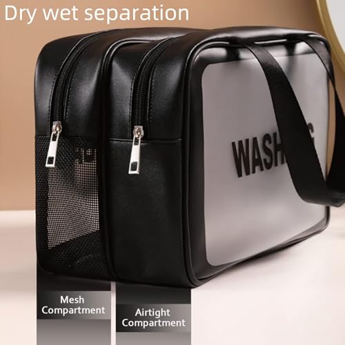 Travel Toiletry Bag for Women, Matte Translucent with Handy Handle, Makeup Cosmetic Organizer Bag for Travel Toiletries Accessories (Black Bag)