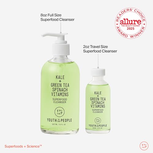 Youth To The People Superfood Facial Cleanser - Kale + Green Tea Daily Face Wash, Gentle Makeup Remover, with Soothing Antioxidants for Glowing Skin, pH Balance, Clean Pores, Sulfate-free, Refillable