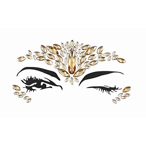 face jewels for makeup Festival Wedding Face Gems Temporary Tattoos mermaid halloween Bindi Fusion Headpiece Body Jewellery bindi face jewel(Topaz gold/SR16)