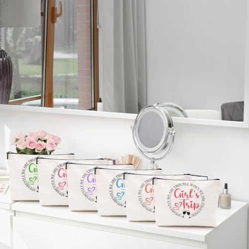 6 Pcs Girls Trip Gifts Girls Weekend Makeup Bag Girls Trip 2026 Gifts Favors Summer Gifts Cosmetic Bag Toiletry Bag Zipper Pouch Weekender Bags for Women Girl Friendship Bachelorette Party Birthday