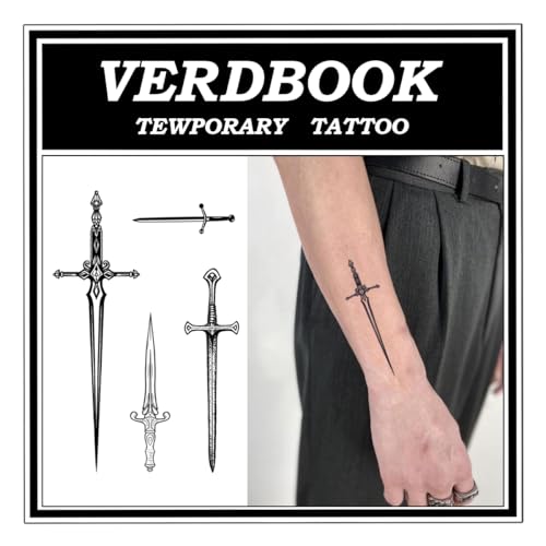 Waterproof Temporary Tattoos: 2-Sheet Tattoo Kit with Realistic Body Stickers, Semi-Permanent Tattoos for Adults Lasting 7-15 Days ? Safe for Men & Women, Crossed Blades