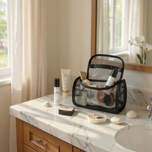 Transparent Nylon Mesh Cosmetic Bag Pouch, Travel Bag for Toiletries ? Soft, Durable & Portable Makeup Organizer, Business & Everyday Use, Makeup Bag, for Women and Men, Large Capacity