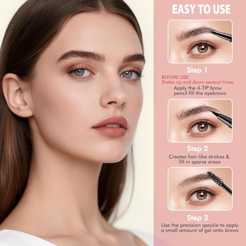 Eyebrow Pencil Kit, with Microblading Eyebrow Pen, Eyebrow Gel, Eyeliner, Eyebrow Brush, Eyebrow Pencils for Women, Waterproof, Smudge Proof, Long Lasting Makeup Formula - Dark Brown