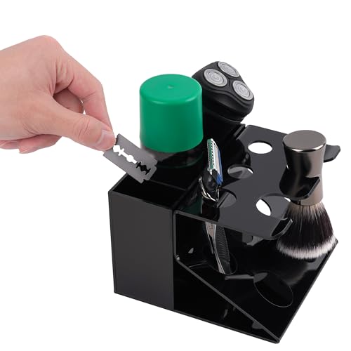 Linkidea Electric Shaver and Razor Stand, Bathroom Shaving Organizer Compatible with GilletteLabs Exfoliating Bar, Heated Razor Bugatti, ProGlide Shield Power (Black)