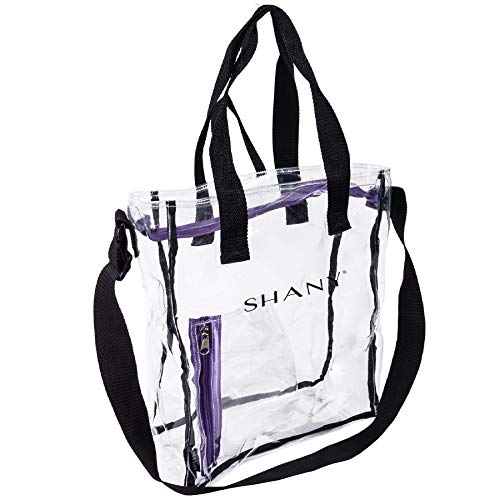 SHANY Clear Toiletry and Makeup Carry-On Travel Bag ? Large Multiple Handle, Two-Tone Tote with Purple Front Zippered Pocket