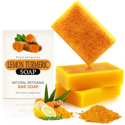 Lemon Turmeric Soap Bar for Face Body Gentle Cleansing Natural Handmade Soaps Bar Lemon Turmeric Soap For All Skin Types £¨3Pcs£©