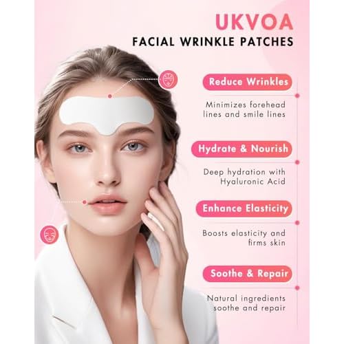 Forehead Wrinkle Patches & Smile Line Patches, Overnight Facial Wrinkle Treatment with Hyaluronic Acid, Aloe, Collagen & Vitamin E to Lift Smile Lines for Women 36pcs