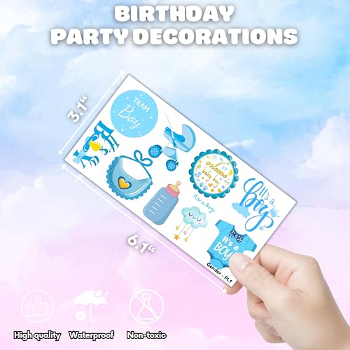 100 PCS Gender Reveal Temporary Tattoos Themed Birthday Party Decorations Favors Supplies Decor Baby Boy Or Girl Pink And Blue Tattoo Stickers Gifts For Game Kids Boys Girls Classroom School Prizes