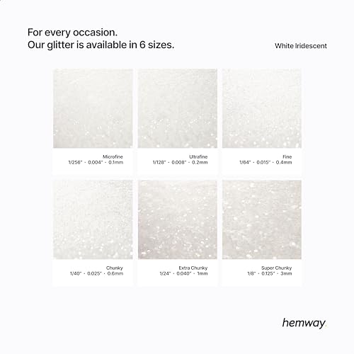 Hemway Premium Ultra Sparkle Glitter Multi Purpose Metallic Flake for Arts Crafts Nails Cosmetics Resin Festival Face Hair - White Iridescent - Extra Chunky (1/24" 0.040" 1mm) 100g / 3.5oz