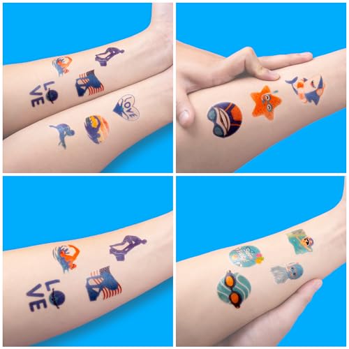 96 PCS Swimming Pre-Cut Temporary Tattoos for Kids | Super Cute Swim Team Pool Beach Themed Birthday Party Favors, Supplies, Decorations, Fake Tattoo Stickers, School Rewards & Gifts Boys & Girls