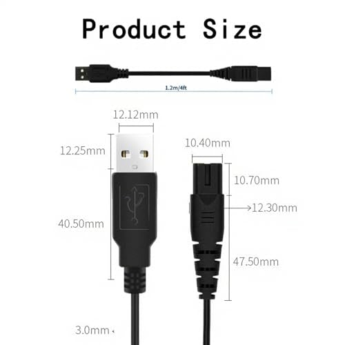 USB Charger Cord for Hatteker, 5FT Black Charging Cable Fit for RFC-588 RFC-598 RFC-690 RFC-692 RFC-696 RSCX-7568 RSCX-9598 Beard Trimmer & Shaver Razor Replacement Power Cord(2 Pack)