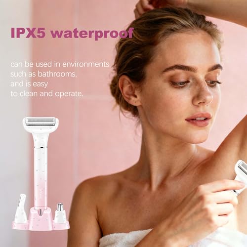 Electric Razors for Women, 3-in-1 Bikini Trimmer for Women with Nose Hair Trimmer & Eyebrow Razor, IPX5 Waterproof Cordless Rechargeable Womens Electric Shaver for Face Legs Armpits Pubic Hair Removal