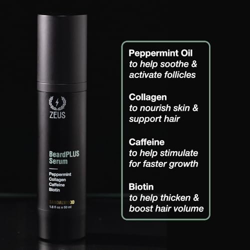 ZEUS BeardPLUS Essential Beard Growth Set for Men, Hair Growth Treatment, Shampoo, Conditioner & Serum for Thicker & Stronger Facial Hair with Biotin & Caffeine (Made in USA) 3-Piece Set