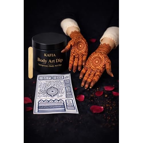 KAFIA Body Art Stencil Kit, Temporary Body Art, 50gm Brown Dip, 2 Stencil Kits, Includes Stick and Instruction Card