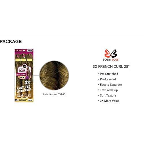 Bobbi Boss Boss Pre-Stretched Braids 3X Knotless French Curl Braiding Hair 28" (1 Pack, 1)