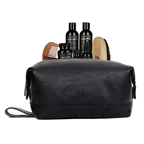 cuero Leather Brown Dopp Kit Unisex Travel Toiletry Cosmetic Pouch Shaving Kit Men Women (black)