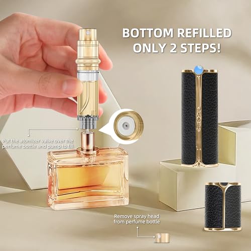 CF00 5ml Leather Perfume Bottle Bottom Refillable Dispenser, Leak-Proof & Portable for Men & Women, Ideal for Travel, Gifting & Daily Use (BKG)