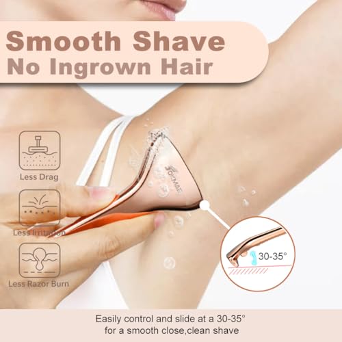 Single Blade Razors for Men and Women, Reusable Modular Safety Razor with Magnetic Head and Metal Non-Slip Grip, 10 Single Edge Razor Blades & Leather Case,Rose Gold Roller