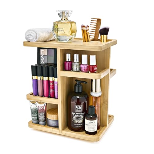Sorbus 360¡Æ Makeup Organizer - Bamboo Wood Make Up Storage Carousel for Cosmetics, Skin Care Rotating Makeup Organizer for Vanity, Bathroom Storage