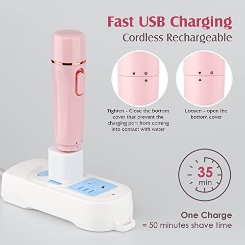 Trimmer Women, 4 in 1 Electric Razor for Women, Facial Shavers for Women, Portable Travel Womens Electric Razor for Face Beard Eyebrow Leg Arm Bikini Armpit Pubic Hair, Pink
