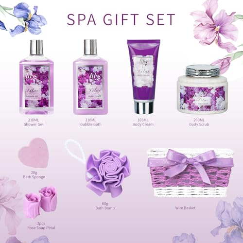 Mothers Day Gifts for Women - 9 Pcs Lavender Bath and Body Gift Basket Set for Women, Gift Baskets | Christmas, Birthday, Valentines Day Gift for Her, Perfect Gift for Mom All Occasion Gifts for Her