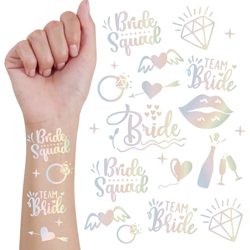 Bride Squad 80+ PCS Bachelorette Party Tattoos - Wedding Cheers Bride Tribe Temporary Tattoos for Bride & Bridesmaid, Iridescent Metallic Tattoos