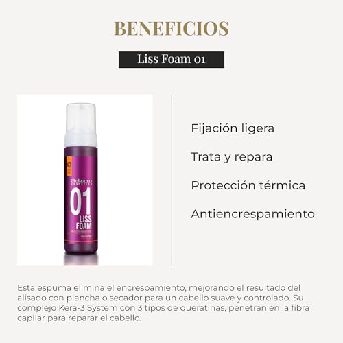 SALERM - Straight Hair Foam - Pro Line Liss Foam 01-200 ml - Eases and Improves Straightening Results - Anti-Frizz - Light Hold - Heat Protector - Treats and Repairs Hair
