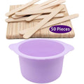 Silicone Wax pot Liner, Silicone Wax Bowl Warmer liner, Non-Stick Melt Pot Replacement, Reusable Melt Liner with 50 Pcs Waxing Sticks Body Hair Removal 14 oz Purple