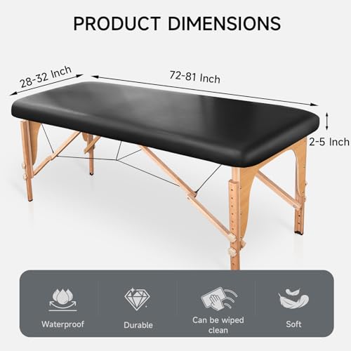 PU Leather Massage Table Cover Wipeable Vinyl Massage Table Cover Waterproof & Oilproof Lash Bed Covers Fitted 32" Wide (Black, 1 PCS)