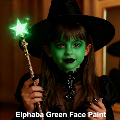 MEICOLY Complete Green Witch Makeup Kit,Wicked Costume Halloween SFX Frankenstein Makeup Set,Elphaba Green Face Paint for Character Cosplay Stage Performance Theater,Setting Powder,Yellow Face Paint