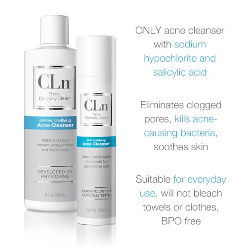 CLn¢ç Acne Cleanser-Facial Cleanser with 0.5% Salicylic Acid to Eliminate Blackheads & Breakouts, Oil-Free & Fragrance-Free, 3.4 fl. oz. (Pack of 2)