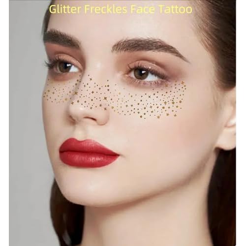 Glitter Freckles Face Tattoo - 20Pcs Waterproof Gold Temporary Sparkle Patches for Women Glow Up Makeup Patches Accessories Cosmetic Glitter for Face