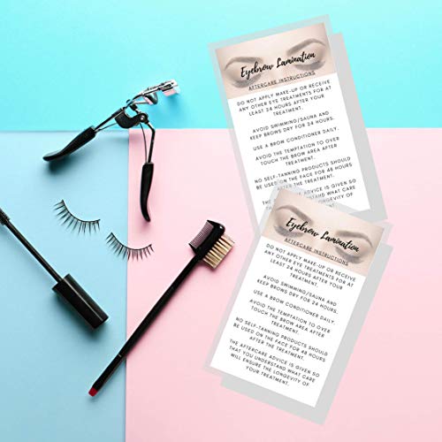 Eyebrow Lamination Aftercare Instruction Cards | Physical Printed 2 x 3.5¡± inches Business Card Size | White with Brow Photo Design | Starter Lift Kit with Tint at home diy aftercare supplies