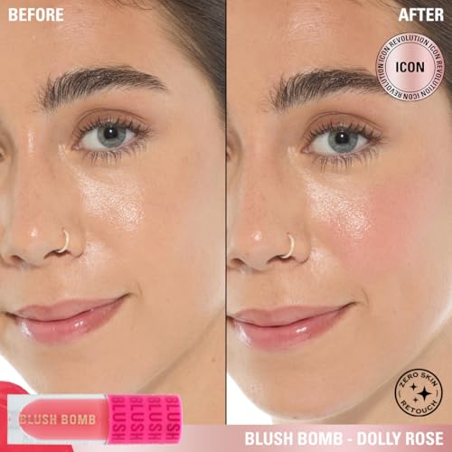 Revolution Beauty London, Blush Bomb Cream Blusher, Lightweight Makeup & Creamy Formula for a Dewy Finish, Enriched with Vitamin E, Dolly Rose, 0.15 fl oz