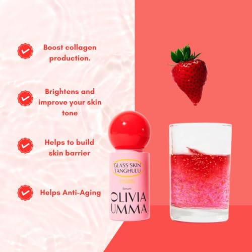 Olivia Umma Glass Skin Tanghulu Strawberry & Tangerine Serum ? Anti Aging Korean Face Serum with Niacinamide & Vitamin C, B, A, E ? Brightening & Hydrating Korean Skin Care for Face ? 40ml