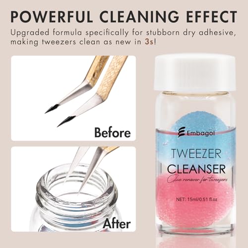 2 Bottles Tweezer Cleanser for Eyelash Extensions Tweezers Glue Remover Liquid for Lash Tools with 2 Spongeballs(2 Bottles Cleanser)