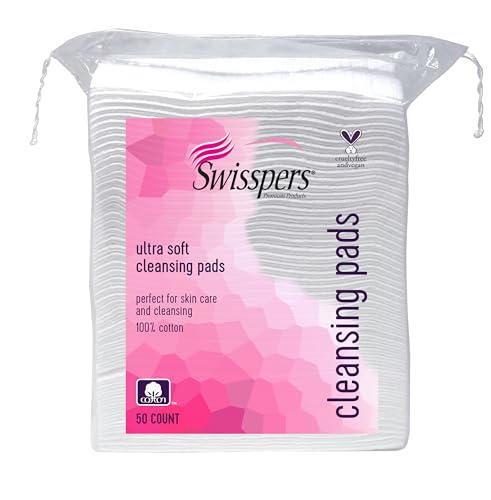 Swisspers Premium Ultra Soft Cleansing Pads – 50 Count (Pack of 3) – Large Rectangular Pads for Gentle and Versatile Skincare – 100% Lint-Free Cotton