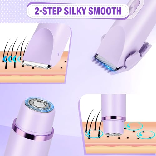 Women's Bikini Trimmer, 2-in-1 Electric Shaver for Bikini Line, Legs, Underarms, Face - Waterproof Women's Electric Shaver for Sensitive Skin, USB Rechargeable