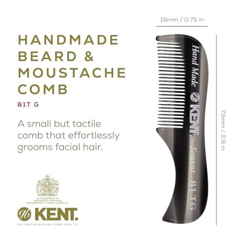 KENT A 81T Graphite X-Small Men's Beard Mustache Pocket Comb, Fine Toothed for Facial Hair Grooming and Styling. Hand-Made of Quality Cellulose Acetate, Made in England