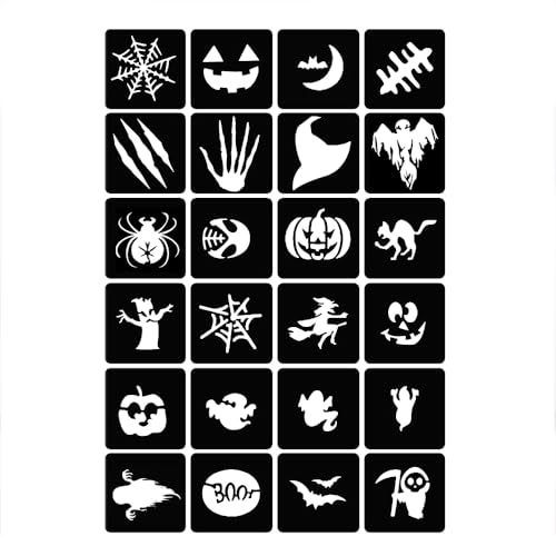 XMASIR 45Pcs Halloween Glitter Tattoo Stencil Kit for Kids,Halloween Pumpkin Stencils Temporary Tattoo Sticker Children Drawing Templates(3 Sheets)