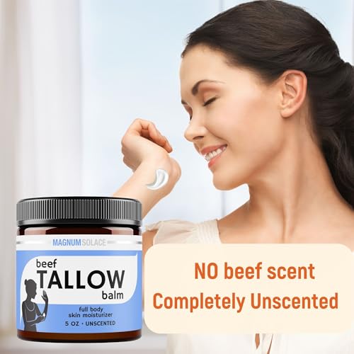 Beef Tallow for Skin ? Just 2 Ingredients ? Natural Tallow & Sweet Almond Oil, 5 oz Unscented Moisturizer for Dry & Sensitive Skin ? Hydrating Balm